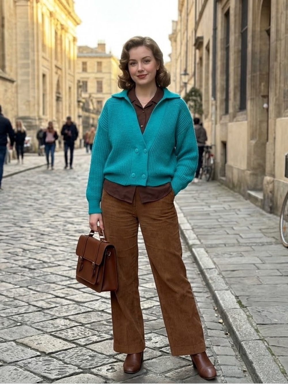 Vintage Cropped Turquoise Button-Front Knit Cardigan